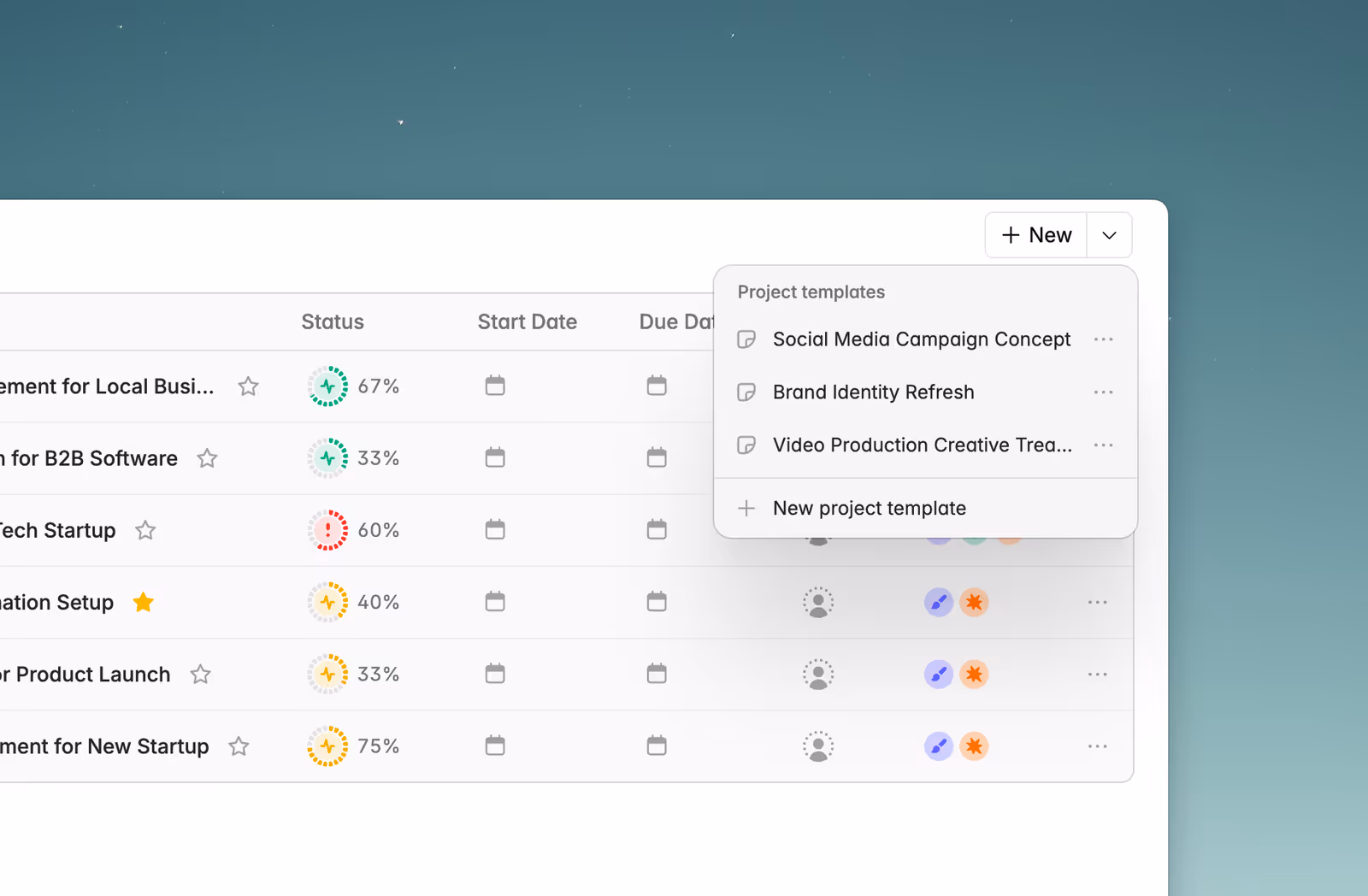 Project template in Plot showing a project being created from a template with pre-filled tasks, assignees, and due dates