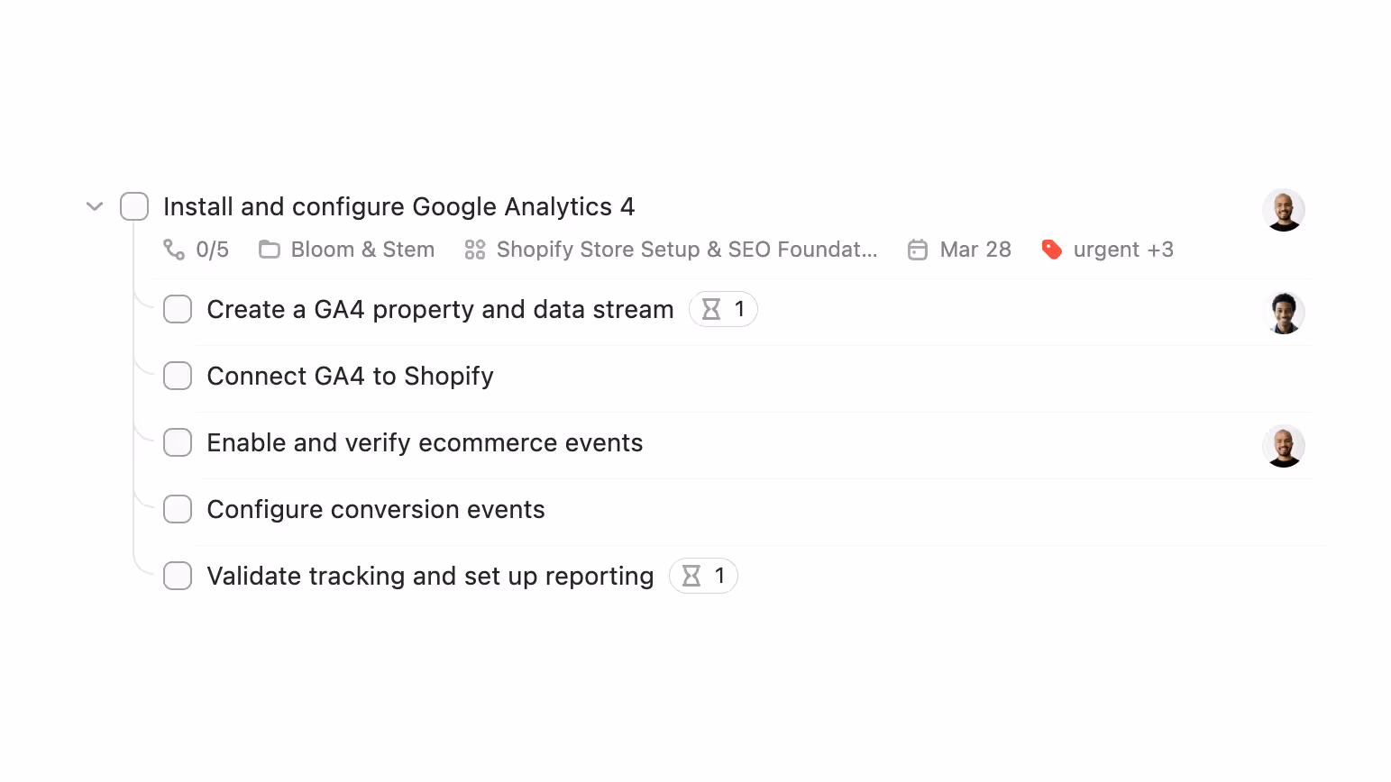 Subtask list view in Plot showing a task with multiple subtasks